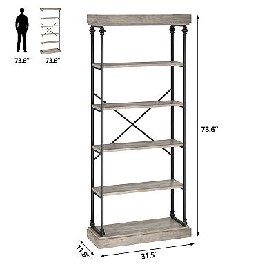 6-Tier Bookshelf Metal Frame for Living Room Sturdy Storage Organizer