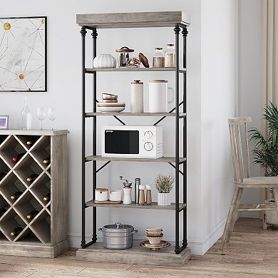 6-Tier Bookshelf Metal Frame for Living Room Sturdy Storage Organizer