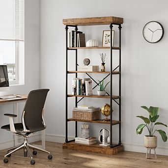 6 tier Bookshelf Metal Frame for Living Room Sturdy Storage Organizer