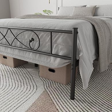 Metal Platform Bed Frame with Fist Design Headboard & Footboard, Under Storage, No Box Spring Needed