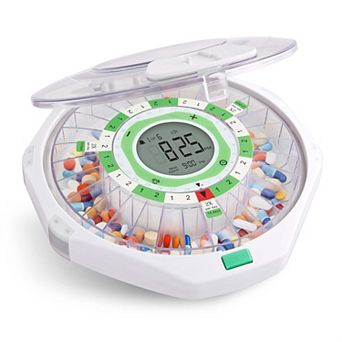 LiveFine 28-Day Automatic Pill Dispenser with Upgraded LCD Display and Key Lock - Clear Lid