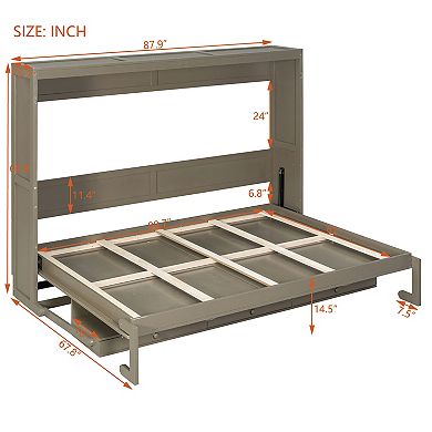 Pnronnc Hydraulic Lift Murphy Bed Queen Wall Fold Cabinet Bed wVanity Desk, Center Mirror, Drawers