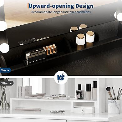 ANIXOL Modern Vanity Desk with LED Lighted Mirror，Built-in Charging Station,3 Drawers and a stool