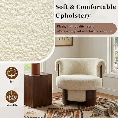 Trikiousd Modern 32'' Wide Curved Sculptural Swivel Barrel Chair, Comfortable Fabric