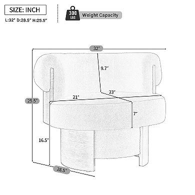 Trikiousd Modern 32'' Wide Curved Sculptural Swivel Barrel Chair, Comfortable Fabric
