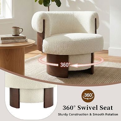 Trikiousd Modern 32'' Wide Curved Sculptural Swivel Barrel Chair, Comfortable Fabric