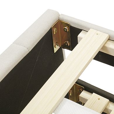 Pnronnc Linen Fabric Upholstered Platform Bed with Trundle Bed and 3 Drawers, Storage Bed
