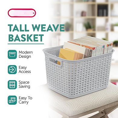 Tall Weave Woven Plastic Storage Baskets With Handles Gift Basket 6pc