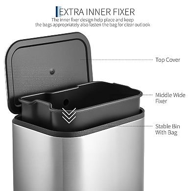 ANIXOL Stainless Steel Step-On Trash Can with Soft-Close Lid，Foot Pedal