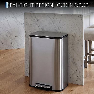 ANIXOL Stainless Steel Step-On Trash Can with Soft-Close Lid，Foot Pedal