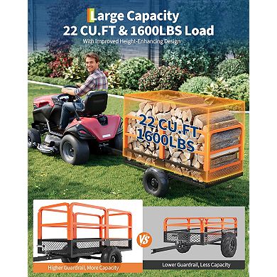 Dump Wagon,Heavy Duty Steel Garden Utility Cart,1500 lbs Capacity ,22 Cu.Ft Trailer,2 Wheels