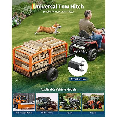 Dump Wagon,Heavy Duty Steel Garden Utility Cart,1500 lbs Capacity ,22 Cu.Ft Trailer,2 Wheels