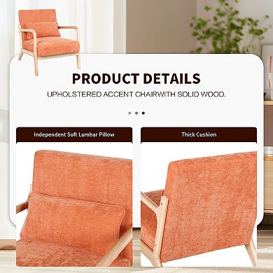 Trikiousd Mid Century Modern Armchair, Accent Chair with Solid Wood Frame & Detachable Lumbar Pillow