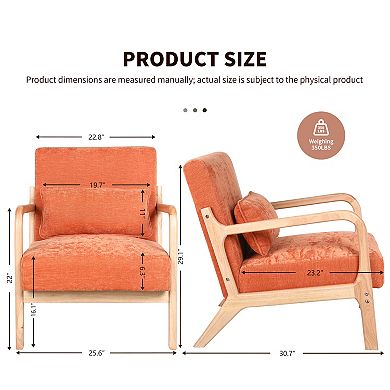 Trikiousd Mid Century Modern Armchair, Accent Chair with Solid Wood Frame & Detachable Lumbar Pillow