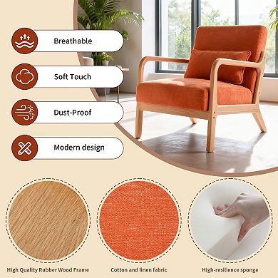 Trikiousd Mid Century Modern Armchair, Accent Chair with Solid Wood Frame & Detachable Lumbar Pillow