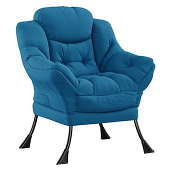 Foldable Lounge Armchair with Ottoman Side Pocket Modern Lazy Chair Living Room