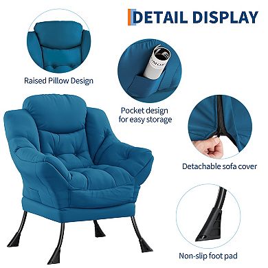 Foldable Lounge Armchair with Ottoman Side Pocket Modern Lazy Chair Living Room