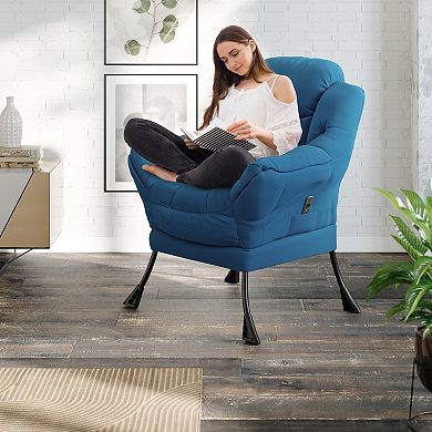Foldable Lounge Armchair with Ottoman Side Pocket Modern Lazy Chair Living Room