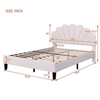 Pnronnc Flower Pattern Wingback Bed Velvet Upholstered Platform Bed Low Profile Bed