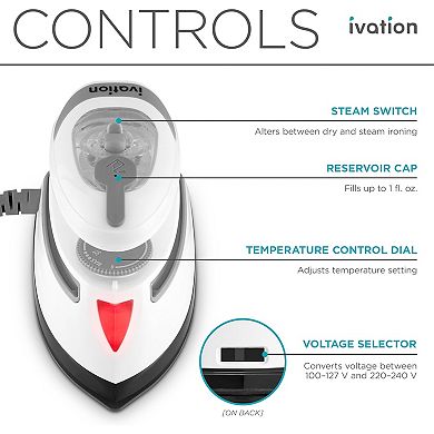 Ivation Travel Steam Iron, Dual Voltage Mini Portable Iron with Nonstick Soleplate