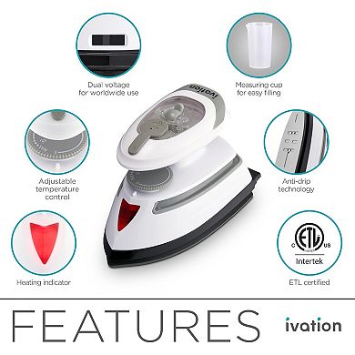 Ivation Travel Steam Iron, Dual Voltage Mini Portable Iron with Nonstick Soleplate