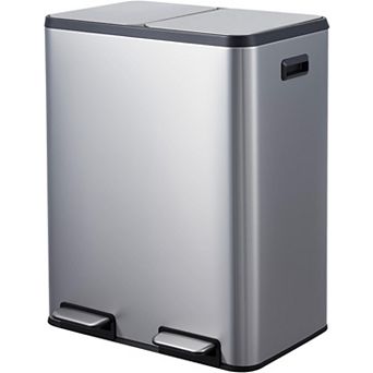 ANIXOL 16 Gallon Dual Compartment Stainless Steel Trash Can，Foot Pedal