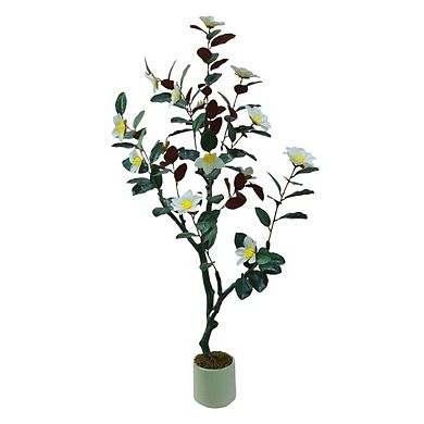 Artificial Magnolia Tree Faux Flowering Tree in Pot for Indoor Outdoor Decor Artificial Plant