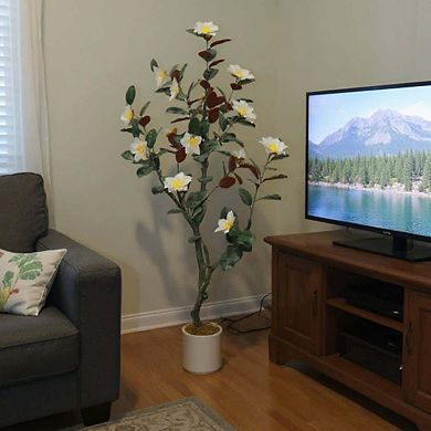 Artificial Magnolia Tree Faux Flowering Tree in Pot for Indoor Outdoor Decor Artificial Plant
