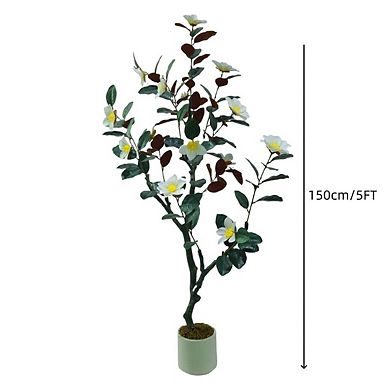 Artificial Magnolia Tree Faux Flowering Tree in Pot for Indoor Outdoor Decor Artificial Plant