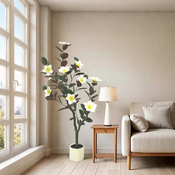 Artificial Magnolia Tree Faux Flowering Tree in Pot for Indoor Outdoor Decor Artificial Plant