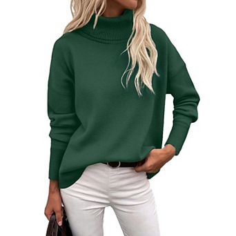 Zeagoo Women's Turtleneck Sweater Fall Winter Chunky Knitted Pullover, High Low Hem Trendy Jumper