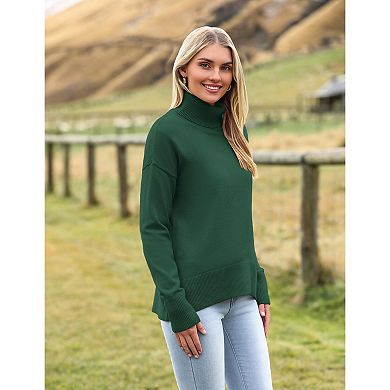 Zeagoo Women's Turtleneck Sweater Fall Winter Chunky Knitted Pullover, High Low Hem Trendy Jumper