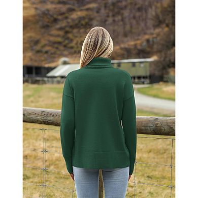 Zeagoo Women's Turtleneck Sweater Fall Winter Chunky Knitted Pullover, High Low Hem Trendy Jumper