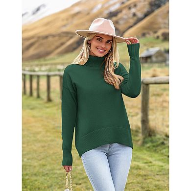 Zeagoo Women's Turtleneck Sweater Fall Winter Chunky Knitted Pullover, High Low Hem Trendy Jumper