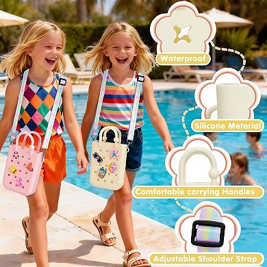 Rubber Tote Bag With Charms Adjustable Strap Beach Women Girls