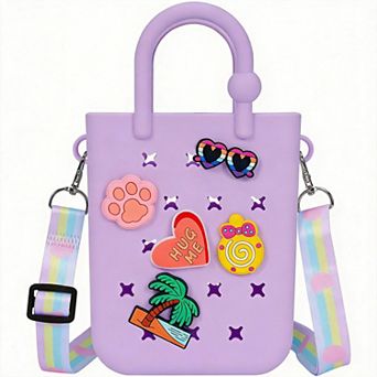 Rubber Tote Bag With Charms Adjustable Strap Beach Women Girls