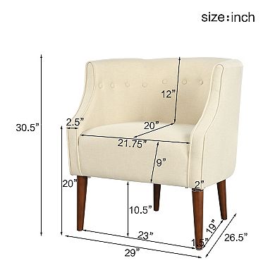 Trikiousd Modern Upholstered Tub Chair with Button-Tufted Back & Wood Legs for Living Room, Bedroom