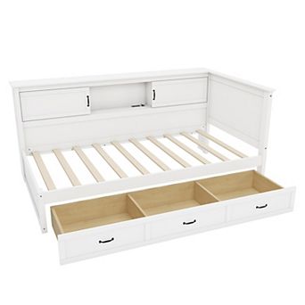 Pnronnc L-Shaped Corner Bookcase Captain Bed with Drawers, Led Downlight and USB Port