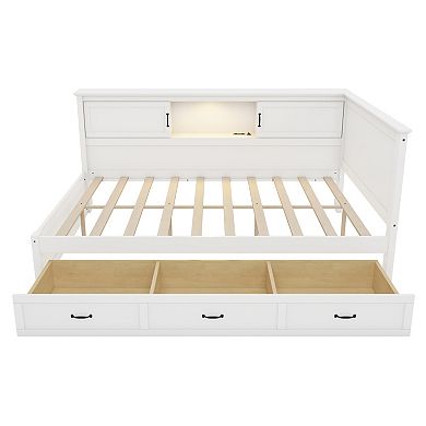 Pnronnc L-Shaped Corner Bookcase Captain Bed with Drawers, Led Downlight and USB Port