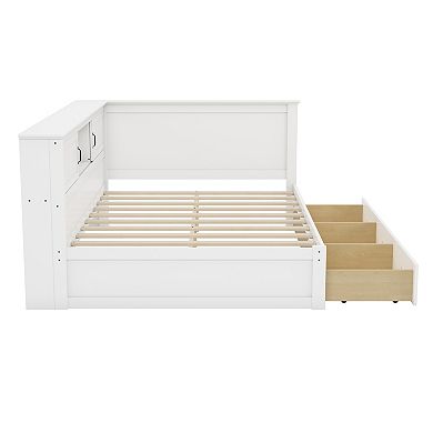 Pnronnc L-Shaped Corner Bookcase Captain Bed with Drawers, Led Downlight and USB Port