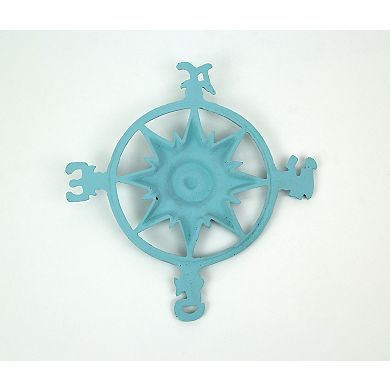 Weathered Blue Cast Iron Compass Rose Wall Hanging
