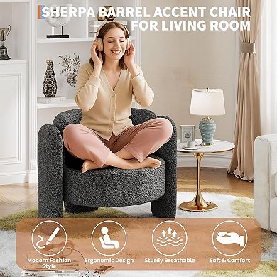 Modern Chenille Accent Chair, Mid-Century Upholstered Living Room Chair