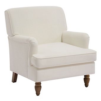 Trikiousd Vintage Linen Fabric Armchair with Antique Solid Wood Legs, Accent Chair Single Sofa Chair