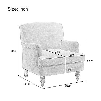 Trikiousd Vintage Linen Fabric Armchair with Antique Solid Wood Legs, Accent Chair Single Sofa Chair