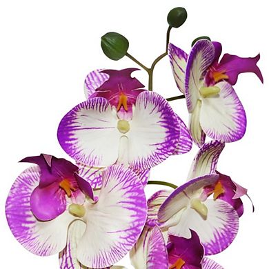 Purple Artificial Orchid with 2 Stems in Grey Pot, Faux Floral Arrangement for Home Decor
