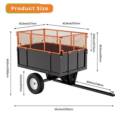 Heavy Duty Steel Dump Garden Cart - 17 Cu.Ft,Removable Sides 750 lbs Capacity