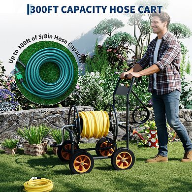 Garden Hose Reel Cart for Lawn, Patio, and Yard , 200FT/300FT Capacity