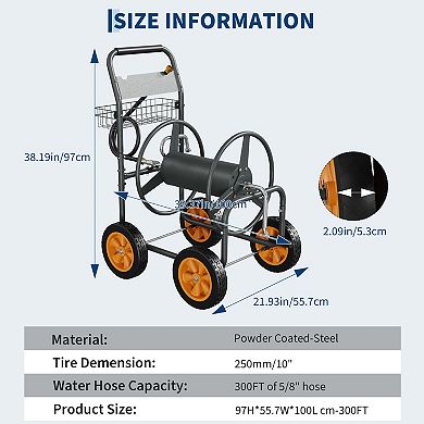 Garden Hose Reel Cart for Lawn, Patio, and Yard , 200FT/300FT Capacity