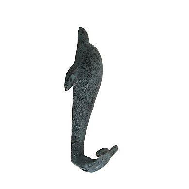 Set of 3 Colorful Coastal Cast Iron Dolphin Decorative Wall Hooks 5 inch