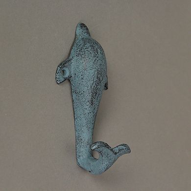 Set of 3 Colorful Coastal Cast Iron Dolphin Decorative Wall Hooks 5 inch